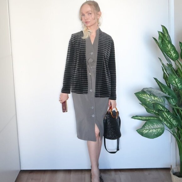 Talbots Grey & Black Striped Open Front Velvet Cardigan - Picture 16 of 16